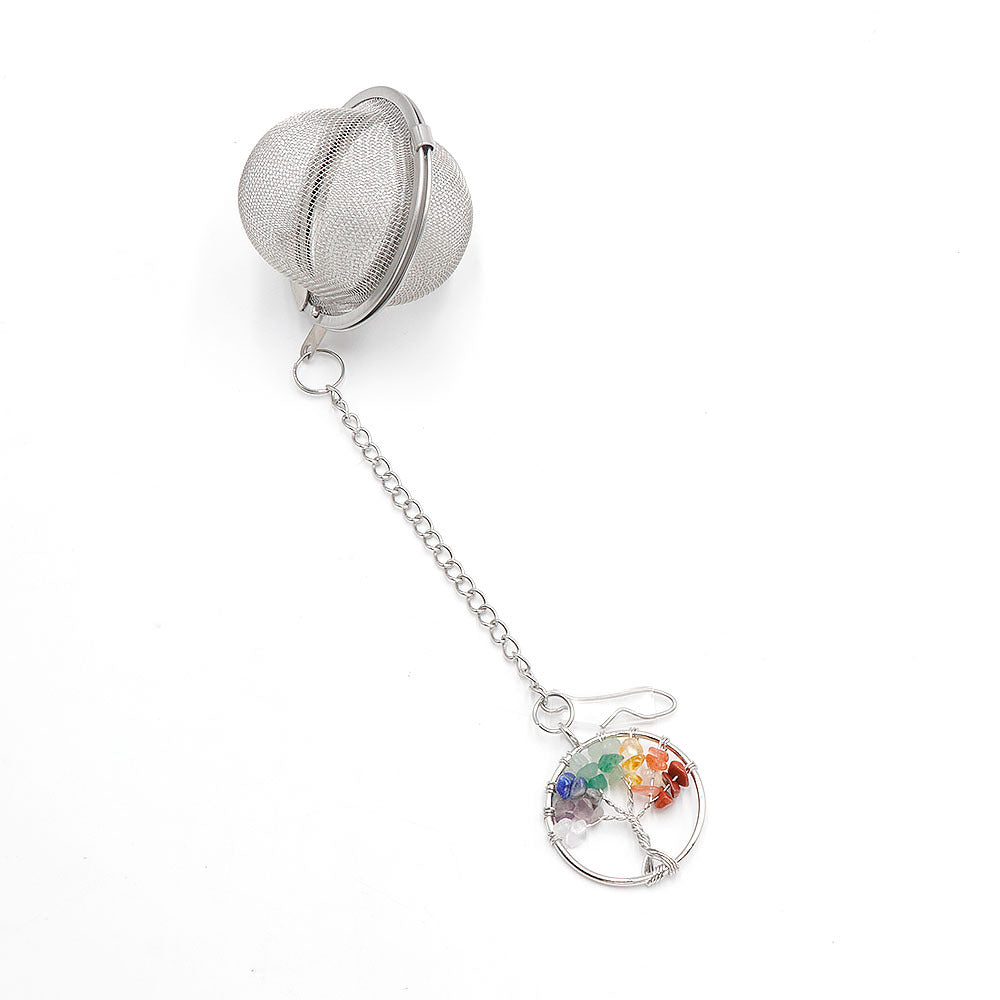 Stainless Steel Tea Infuser with Multicolor Stone Pendant