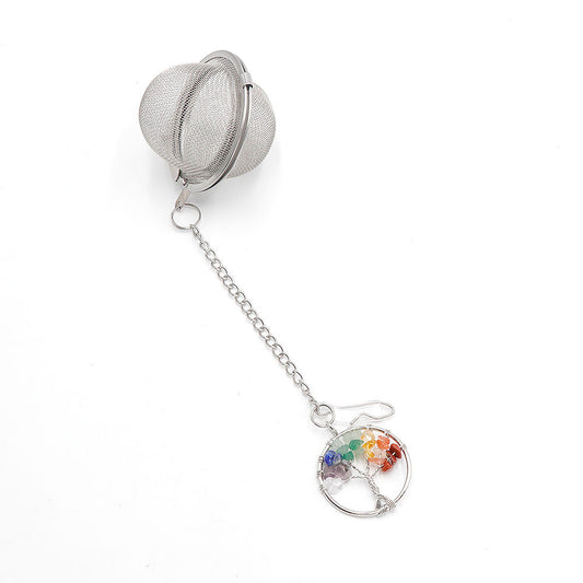Stainless Steel Tea Infuser with Multicolor Stone Pendant