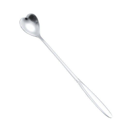 Silver Heart-Shaped Long-Handle Stirring Spoon